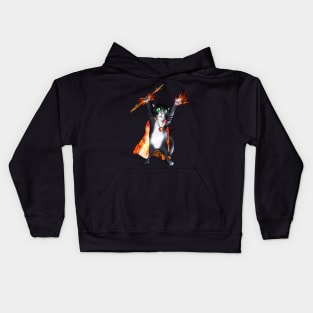 Mighty black cat sorcerer with fire magic Kids Hoodie